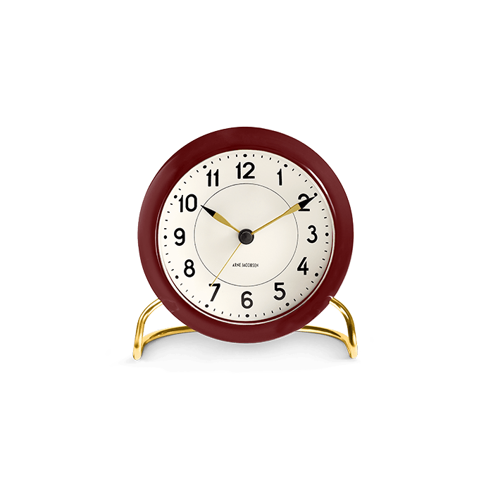 Arne Jacobsen Clocks 43676 Station Table Clock in Bordeaux/White