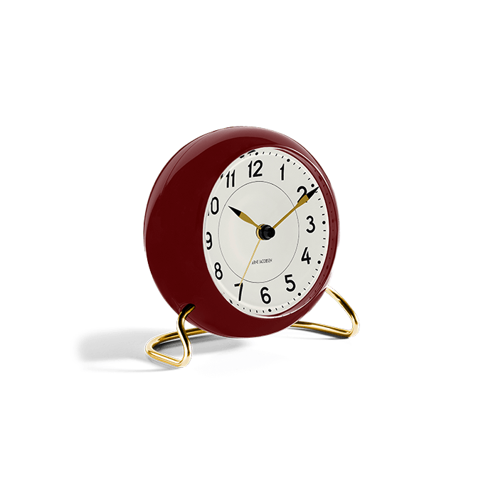 Arne Jacobsen Clocks 43676 Station Table Clock in Bordeaux/White