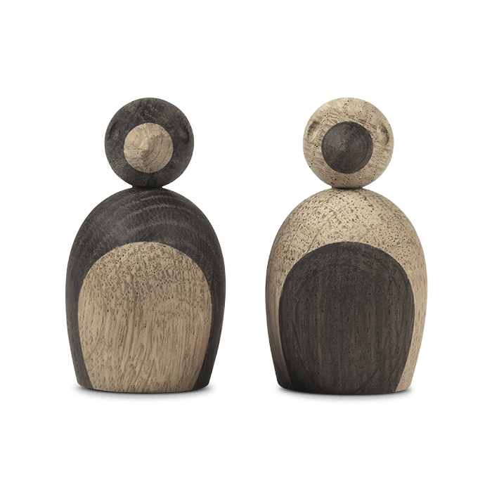 Kay Bojesen 39460 Pair of Sparrows Wooden Figurine Set in Oak/Smoked Oak